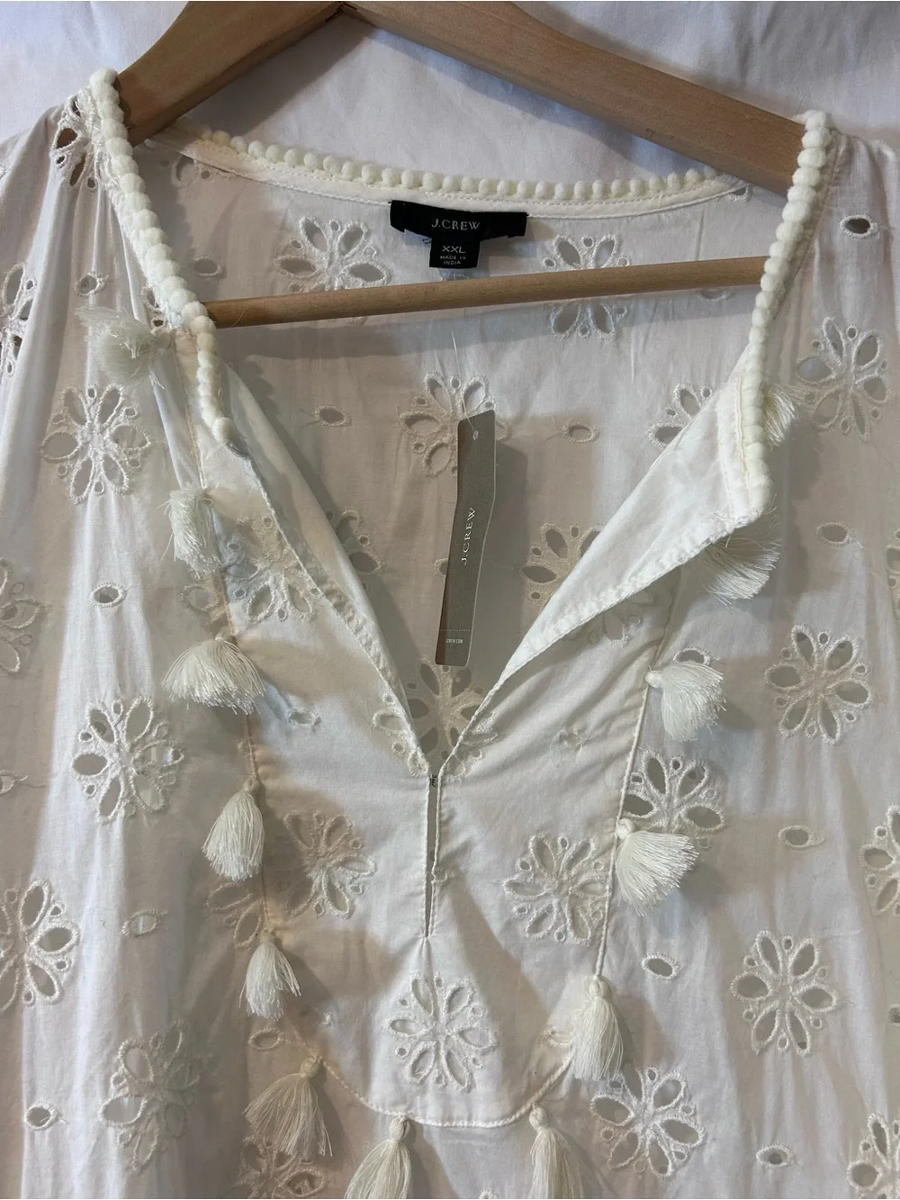 J. Crew NWT Eyelet Bib Tunic Swim Cover Up Cream Floral Pattern Cream Size XXL